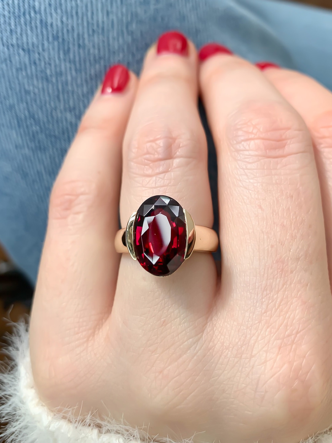 Custom Made 14K Yellow Gold Oval Rhodolite Garnet in Bezel Setting ...