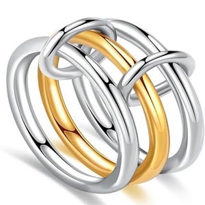 14K Gold Multi Link Connected Ring Chunky Connector Ring Gold Ring Set Eternity Statement Interlocking Silver Ring 3 band diamond ring