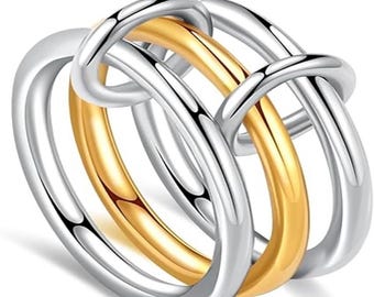 14K Gold Multi-Link Verbunden Ring Chunky Connector Ring Gold Ring Set Eternity Statement Interlocking Silberring 3-Band Diamantring