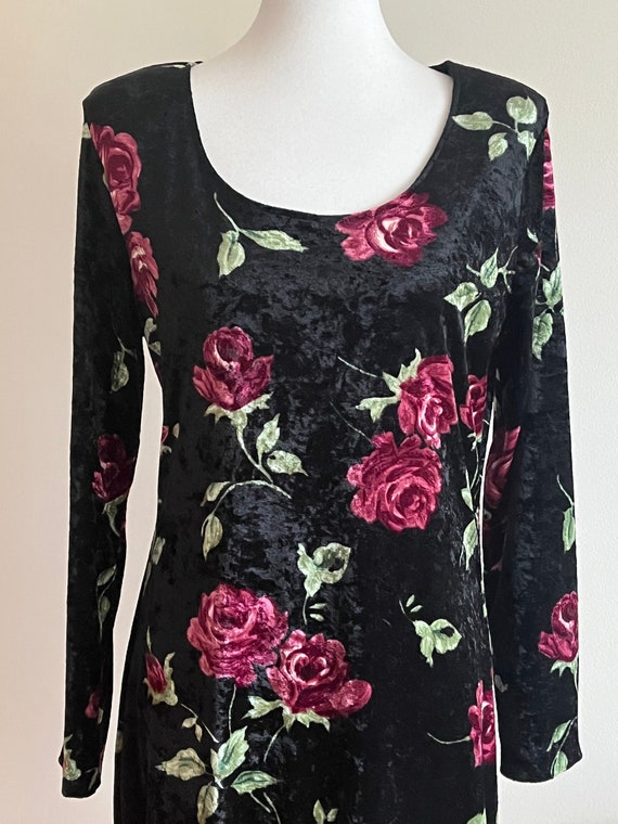 Vintage 1990s MOLLY MALLOY Velvet Floral Dress - image 3