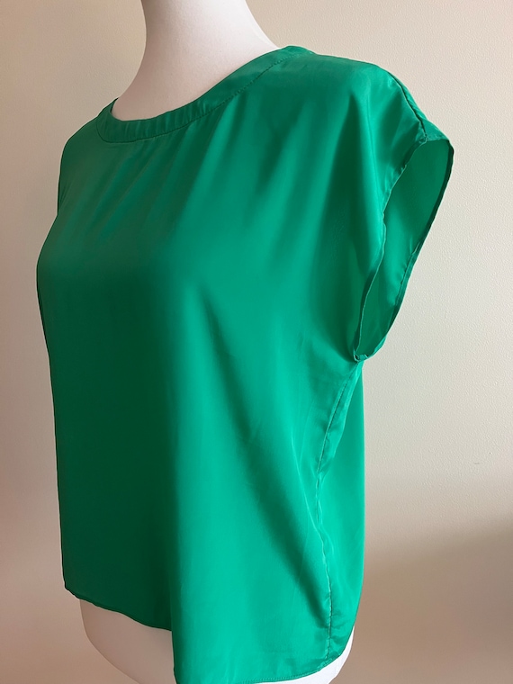 Vintage 1980s GITANO Green Cap Sleeve Silky Shirt - image 3