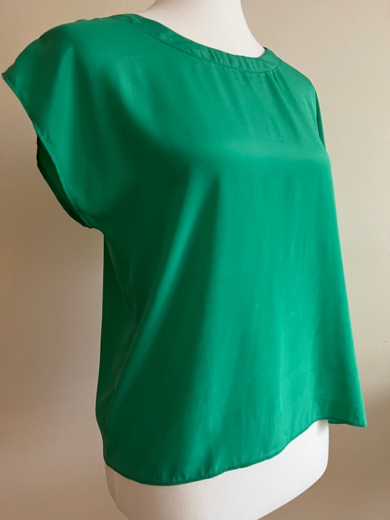 Vintage 1980s GITANO Green Cap Sleeve Silky Shirt - image 2