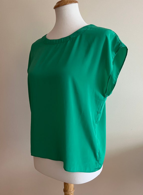Vintage 1980s GITANO Green Cap Sleeve Silky Shirt - image 4