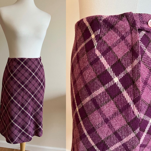 Vintage 1960s PANDORA Costume Maker Pink Purple Plaid Wool Skirt