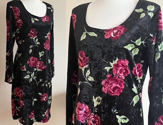 Vintage 1990s MOLLY MALLOY Velvet Floral Dress - image 1