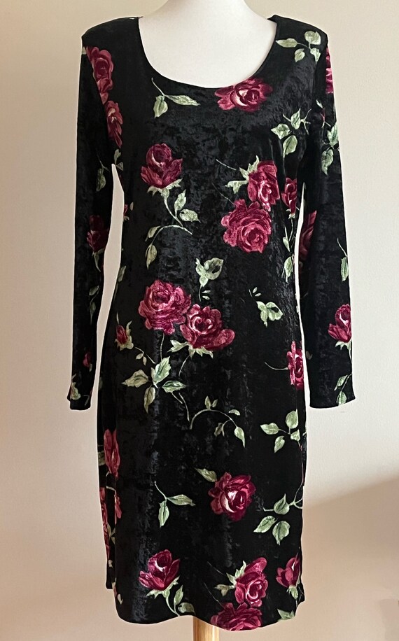 Vintage 1990s MOLLY MALLOY Velvet Floral Dress - image 4