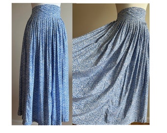 Vintage 1980s 1990s MOODS by KRIZIA Pale Blue Floral High Waist Maxi Skirt