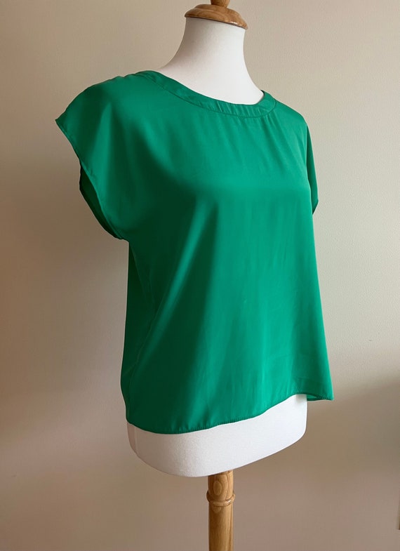 Vintage 1980s GITANO Green Cap Sleeve Silky Shirt - image 1