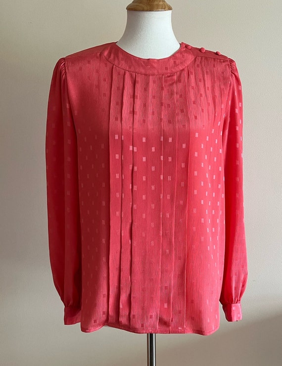 Vintage 1980s NILANI Pink Silky Long Sleeve Blouse - image 3