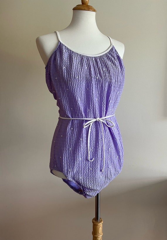 Vintage 1980s CATALINA Purple One Piece Swimsuit w