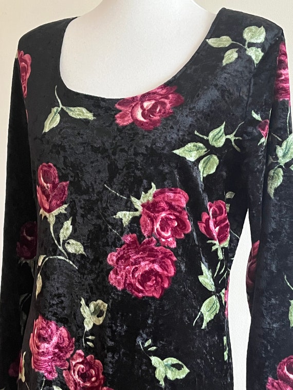 Vintage 1990s MOLLY MALLOY Velvet Floral Dress - image 5