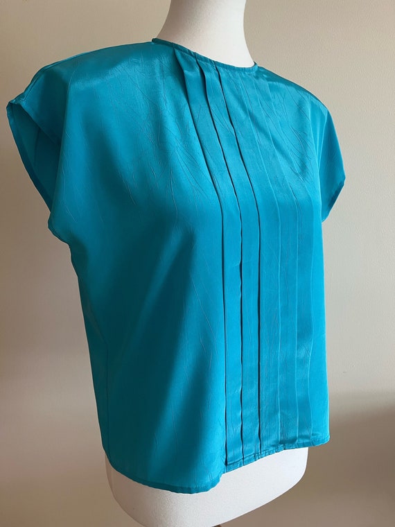 Vintage 1980s MICHELLE STUART Teal Cap Sleeve Blou