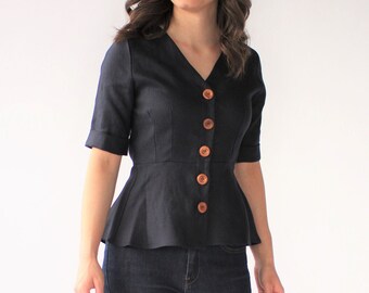 The Julie top in navy linen