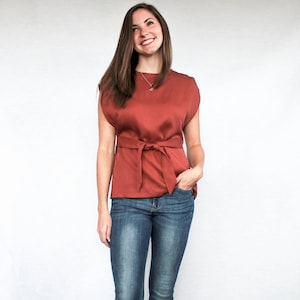 The Tania top in burnt orange twill