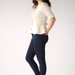 The Julie top in ivory herringbone bamboo image 3