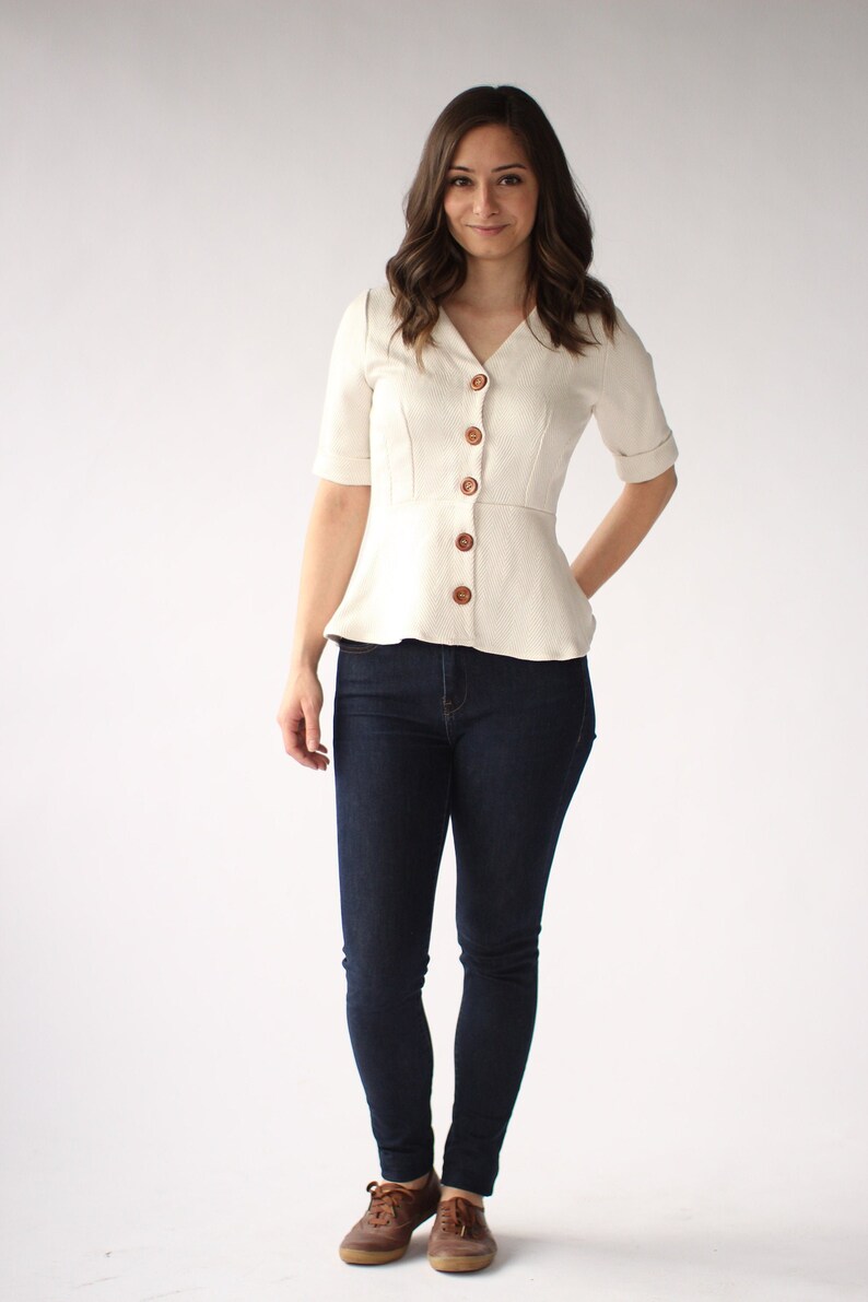 The Julie top in ivory herringbone bamboo image 1