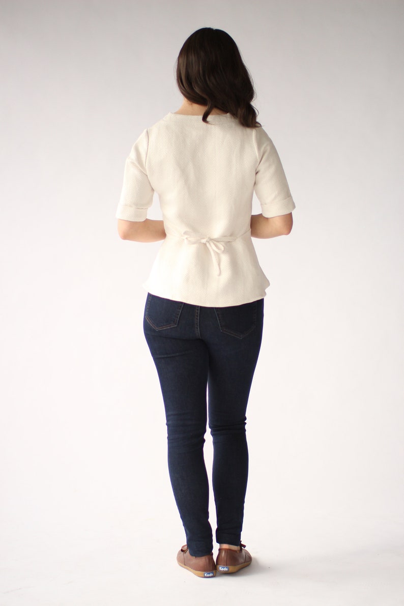 The Julie top in ivory herringbone bamboo image 4