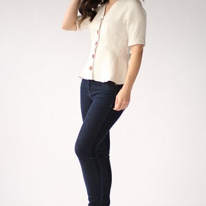 The Julie top in ivory herringbone bamboo image 2