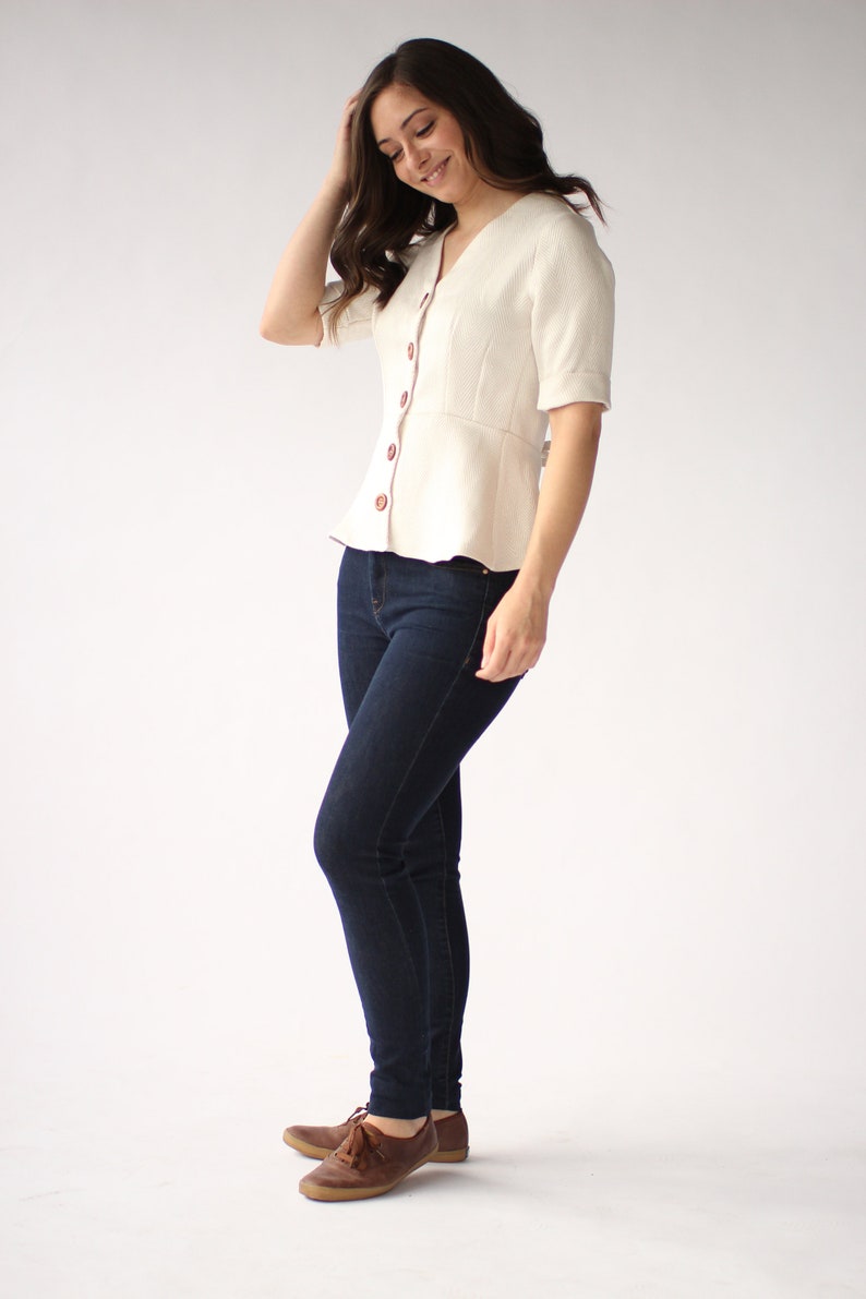 The Julie top in ivory herringbone bamboo image 2