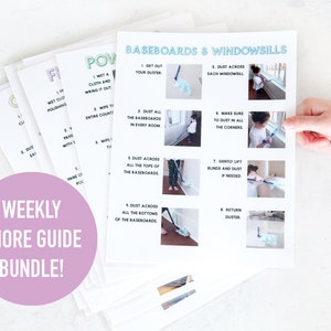 All Weekly Chore Guides Bundle:  47 Step-By-Step Visual Aids for WEEKLY Chores, Cleaning Chore Charts for Kids & Adults, also ADHD