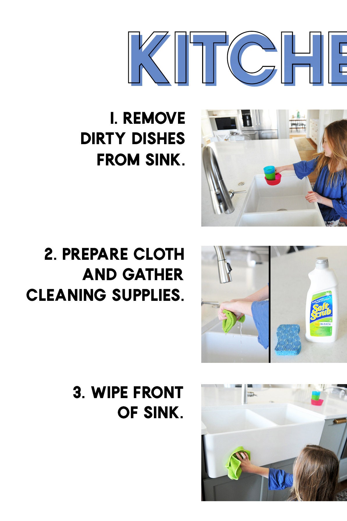Kitchen Sink Step-by-step Visual Aid - Cleaning Chore Guides- Cheat