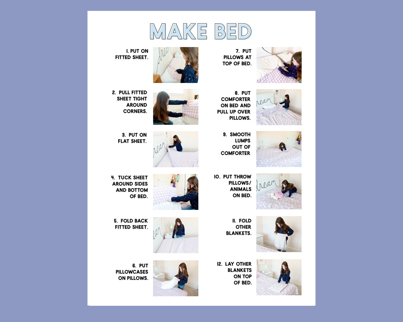Make Bed Step by Step Daily Chore Guide Chore Chart Etsy