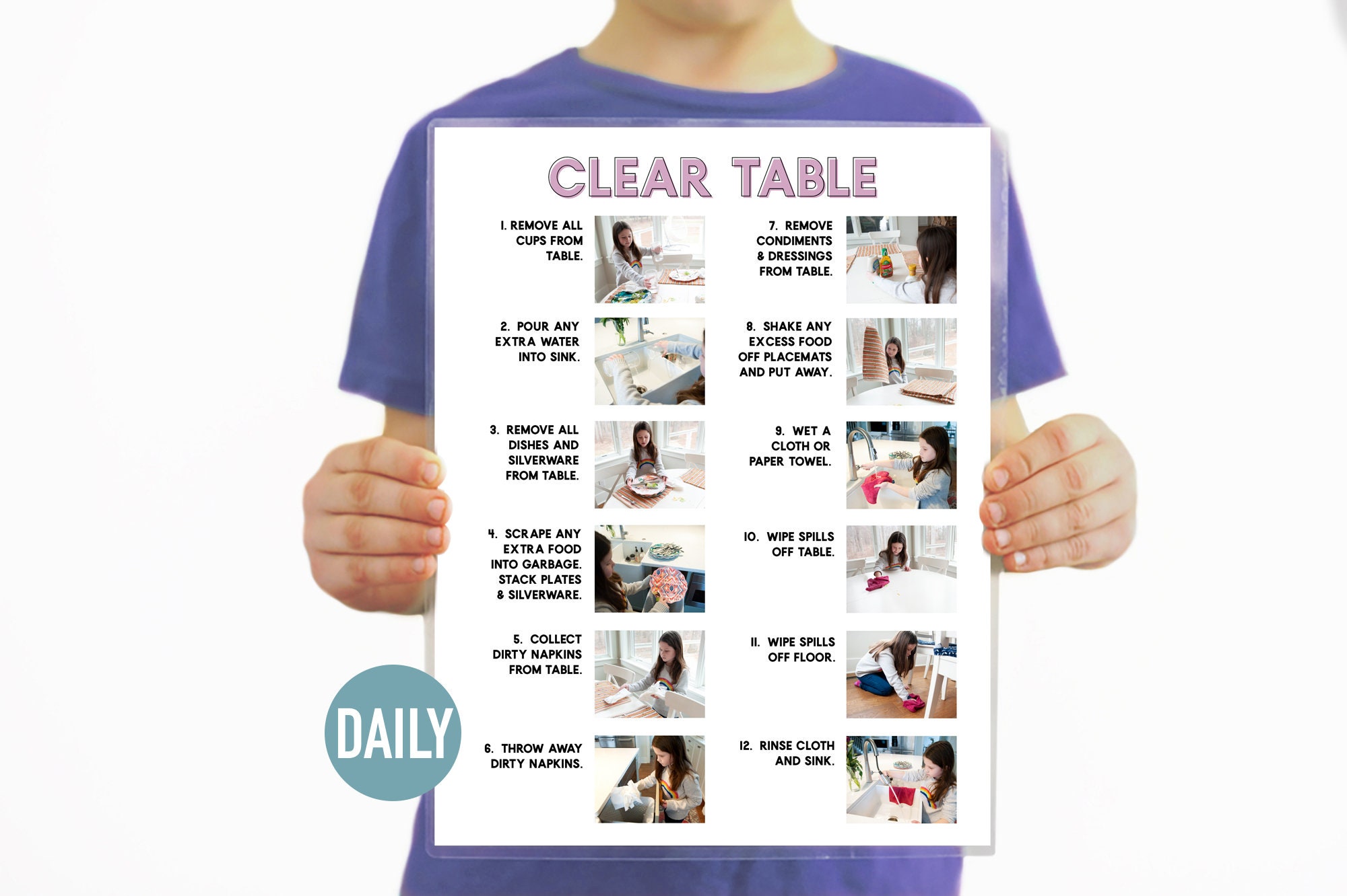 Clear the Table Visual Aid Step by Step Daily Chore Guide Chore ...