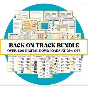 Back On Track-bundel: bewerkbare karweigrafieken, lunchboxnotities, Vision Board dagelijkse doelplanner, huiswerktracker, zone, bevestiging, digitaal