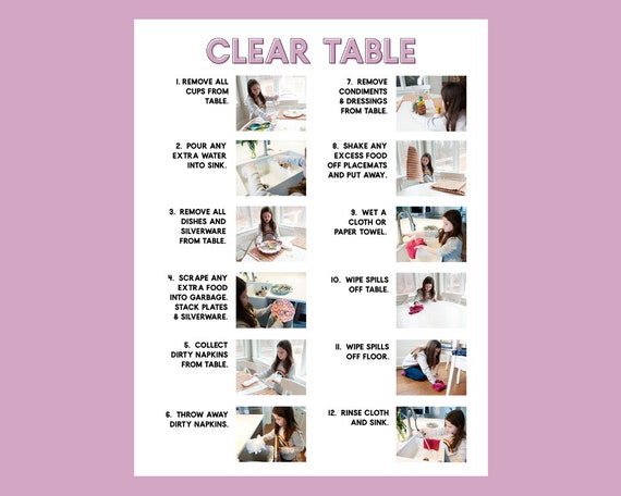 Clear the Table Visual Aid Step by Step Daily Chore Guide Chore ...