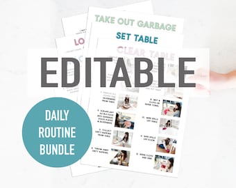 EDITABLE: All Daily Chores Bundle- Step by Step Visual Aid Job Charts for Kids and Adults, Help Stay on Task for ADHD and Visual Learners