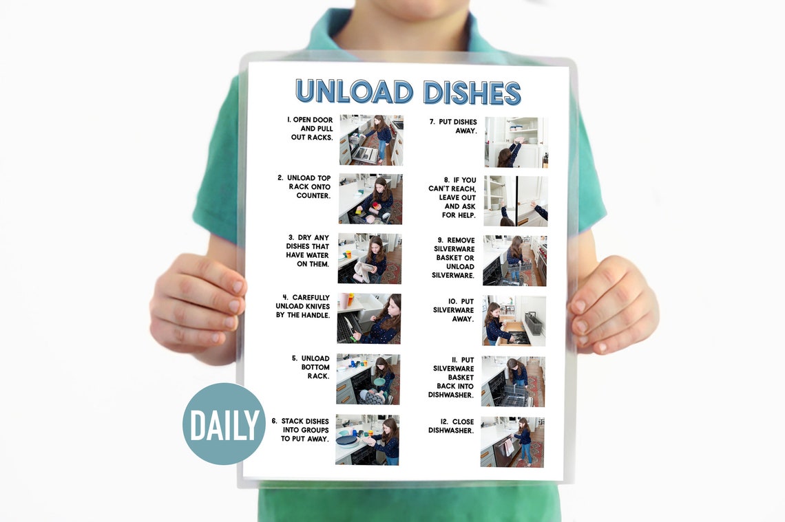 Unload the Dishwasher Visual Aid Step by Step Daily Chore Guide Chore