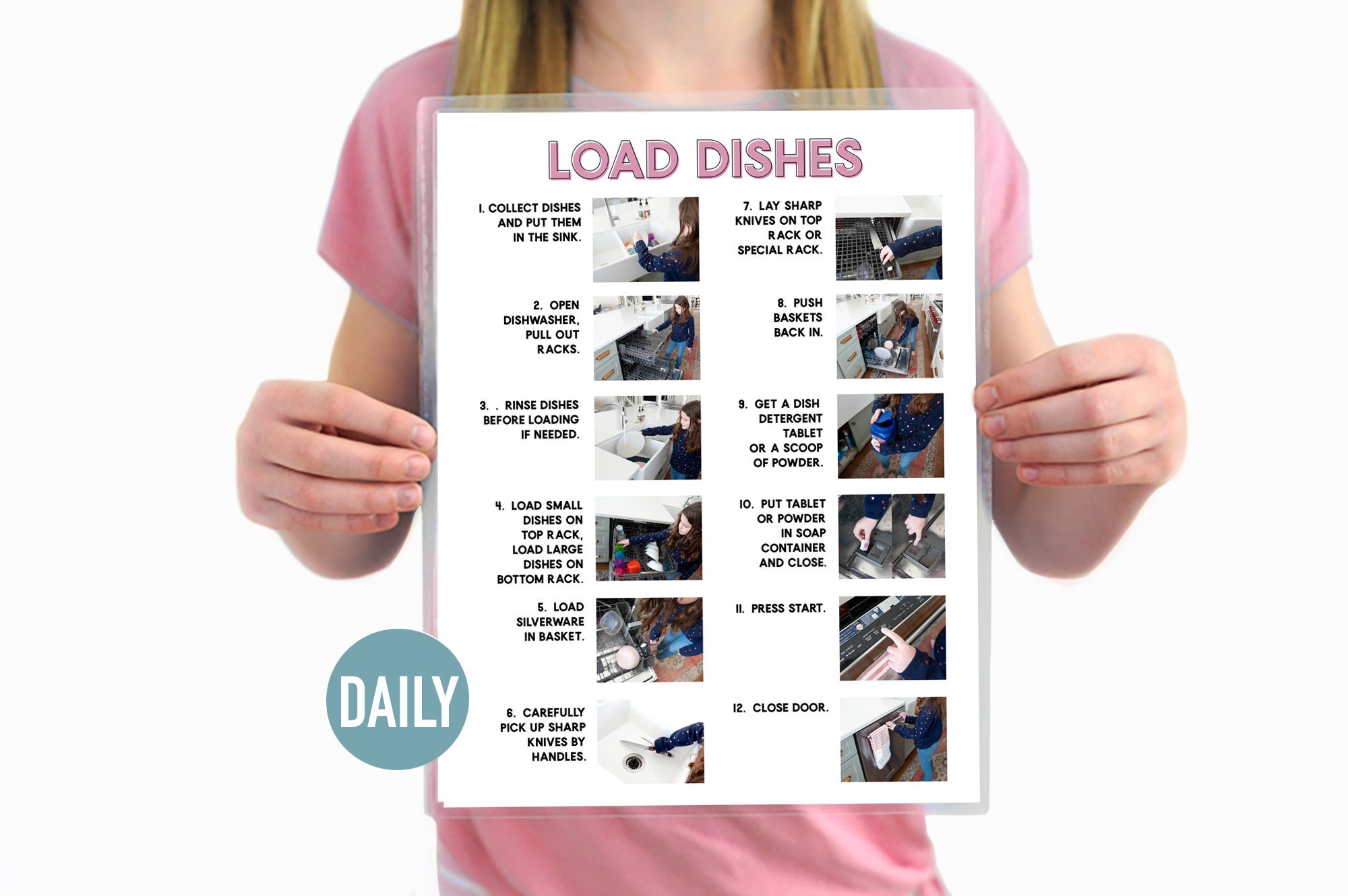 Load the Dishwasher Visual Aid Step by Step Daily Chore Guide Chore