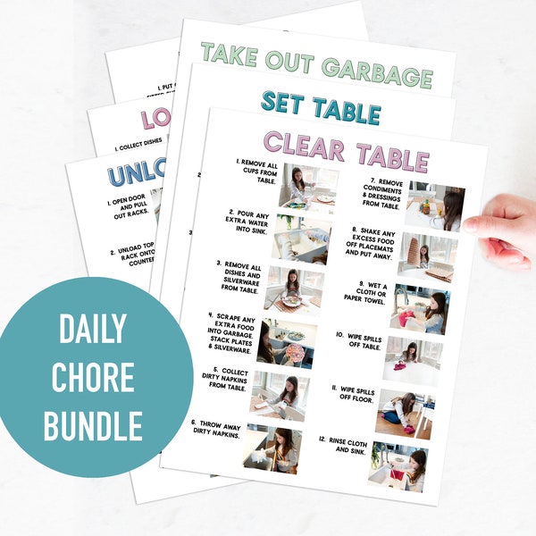 All Daily Chores Bundle: Step by Step Visual Aid Job Charts for Kids and Adults, Help Stay on Task for ADHD and Visual Learners