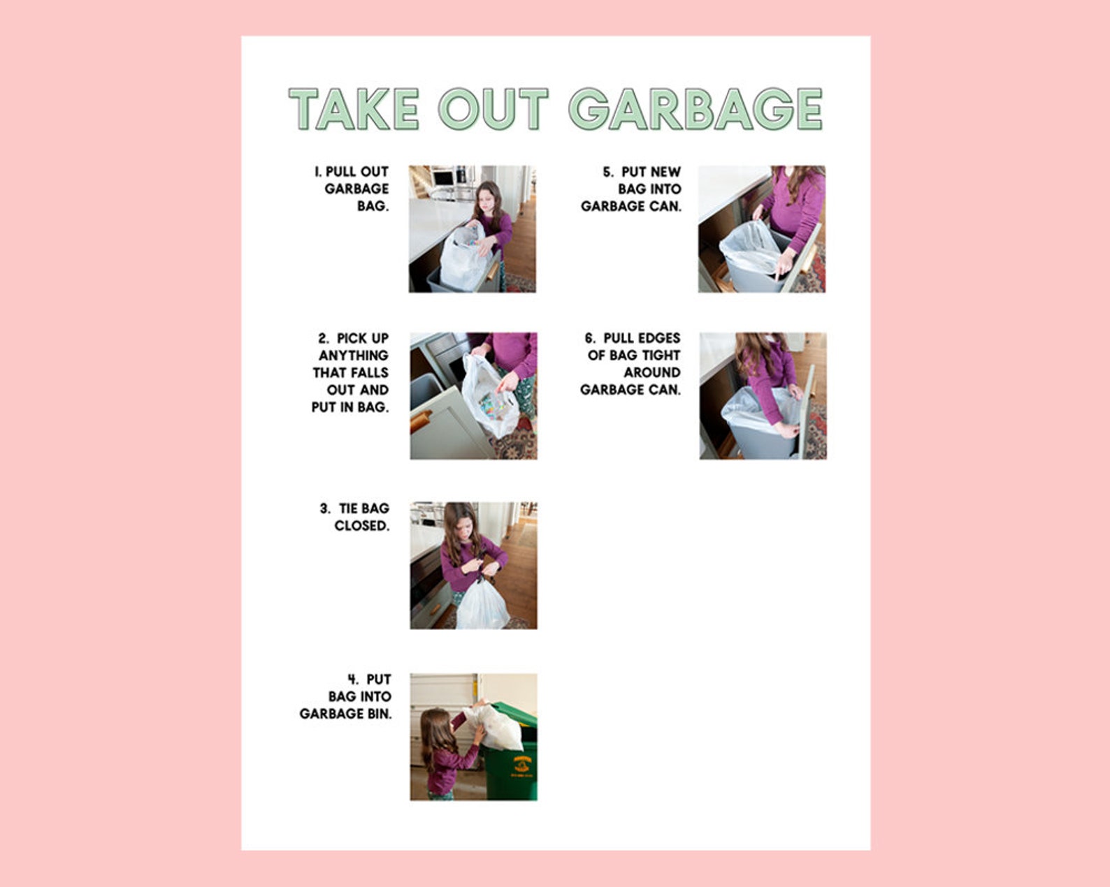 Take Out Garbage Daily Task Step by Step Chore Guidechore Etsy