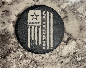 Army Veteran American flag 4in Slate coasters