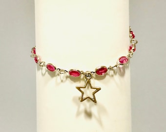 Bracelet in Pink Rhinestone Chain for Women's / Girls Delicate Chain With Star Pendant
