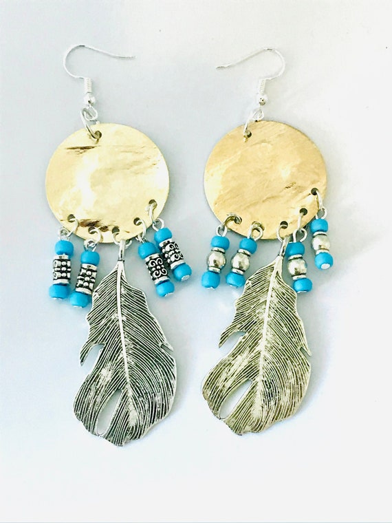 Handmade Peruvian Dream Catcher Earrings - Large Beaded Dangle Earrings With Surgical Steel Hooks - View #2