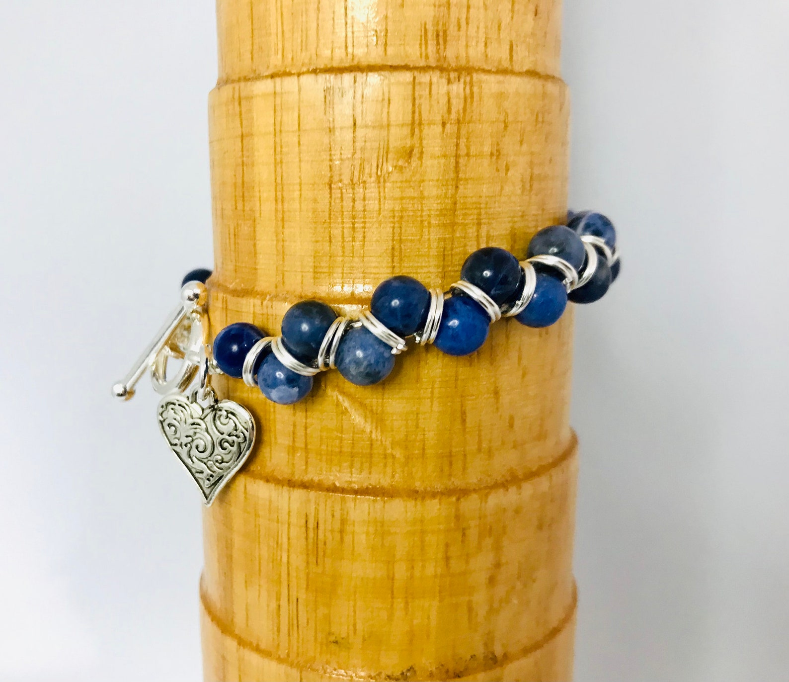 Goddess Bracelet in Sodalite and Black Veined Jasper With Toggle Clasp
