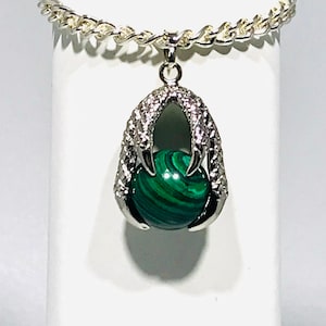 Malachite Crystal Claw Bracelet on Sterling Silver Chain, Unique Gift for a Woman