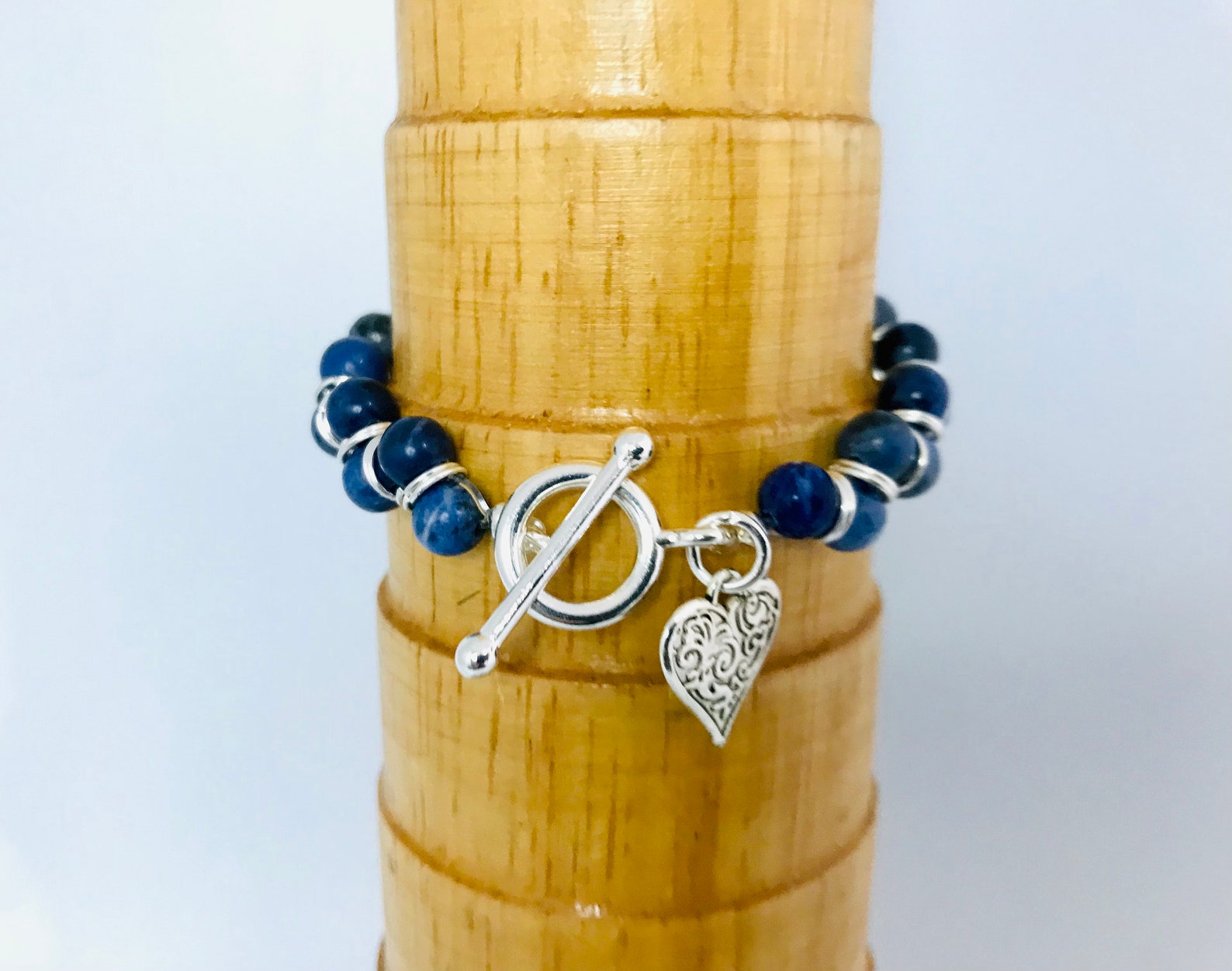 Goddess Bracelet in Sodalite and Black Veined Jasper With Toggle Clasp