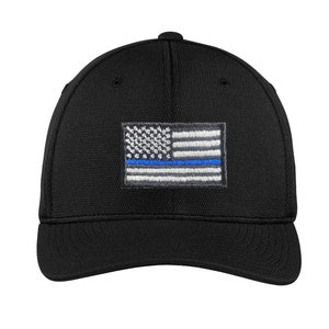 Embroidered Thin Blue Line American Flag -Police Officer Law Enforcement Flex Fit Baseball Cap / Hat