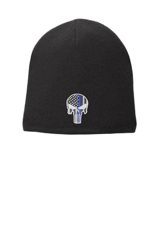 Black Thin Blue Line Punisher Skull Cap 