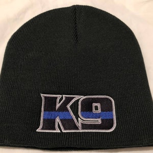 Thin BLUE Line FLAG K9 TEXT K-9 Police Law Enforcement American Flag Law Skull Cap
