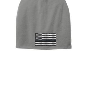 Grey Thin SILVER Line Flag Slouch Beanie Hat - Corrections Officers