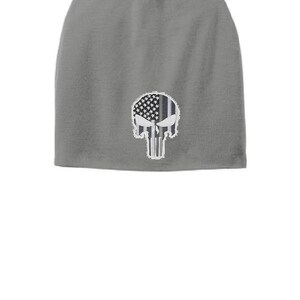 Grey Thin SILVER Line Punisher Skull Slouch Beanie Hat - Corrections Officers