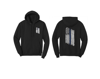 Bandera Americana Destrozada Delgada Línea Azul Policía Sudadera con capucha