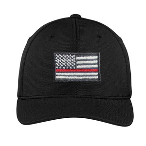 Embroidered Thin Red Line American Flag Firefighter Flex Fit Trucker Hat