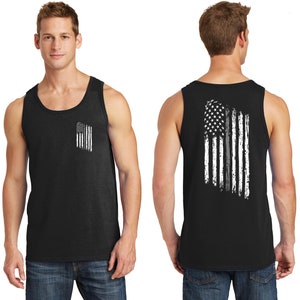 Tattered American Flag Thin Silver Line Corrections Officer Tank Top