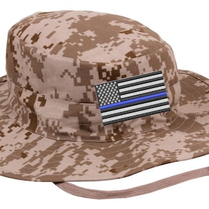 Embroidered Thin Blue Line Flag Adjustable Boonie Hat - Police Officer and Law Enforcement