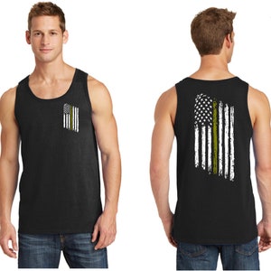 Tattered American Flag Thin Gold Line Tank Top - Dispatchers
